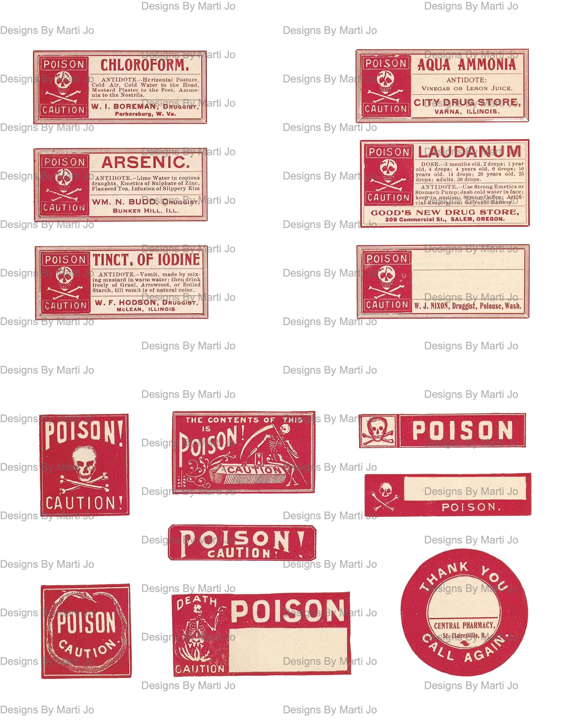 Poison Help Label 10 Vintage Poison Labels JPG Sheets – Printable Pharmacy & Apothecary ...