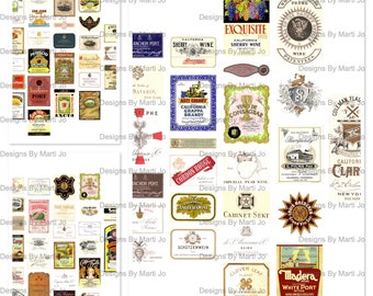 Vintage vinetiketter | 73 utskrivbara vintage alkoholetiketter på 3 JPG-sidor | Direkt nedladdning | Kommersiellt bruk OK | VL54