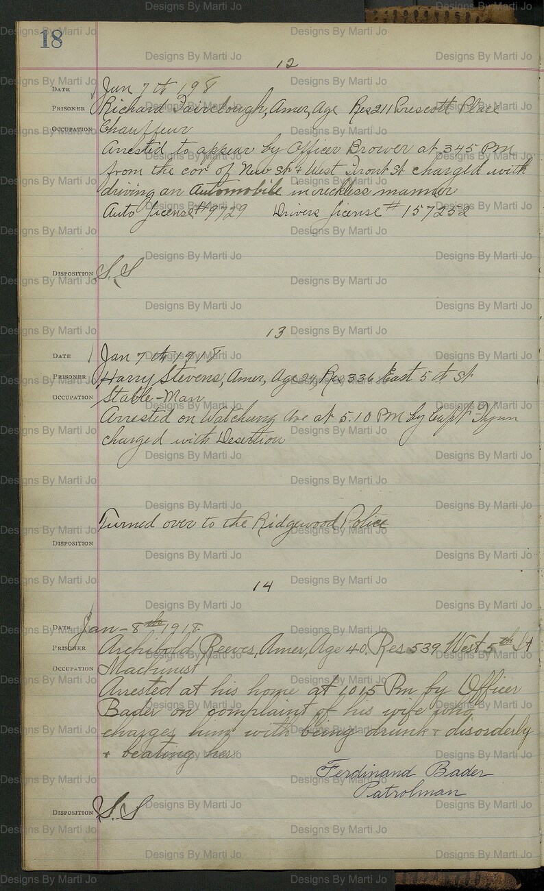 Vintage 1917-1918 Criminal Handwritten Arrest Records | 50 Police ...