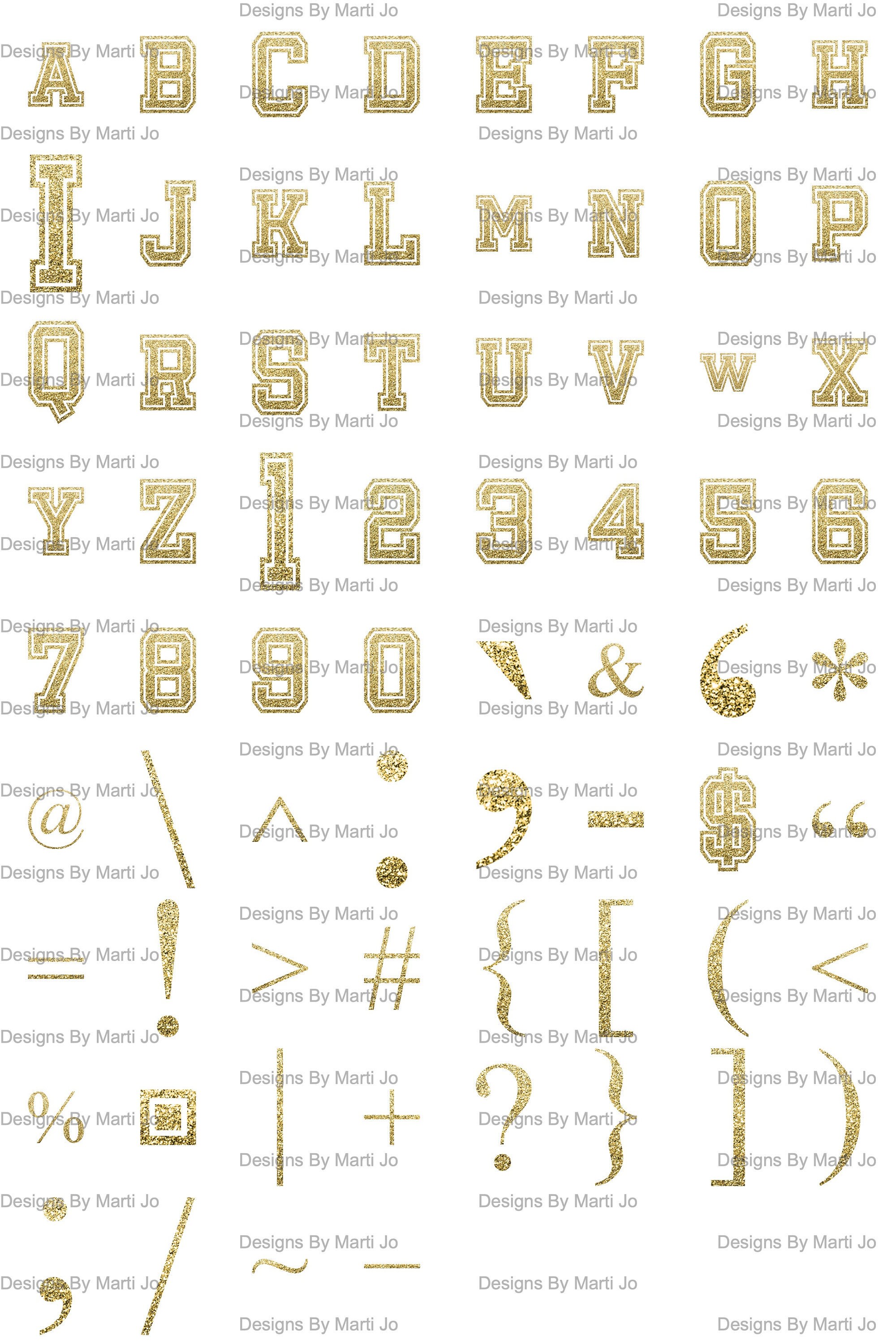 Gold Glitter Varsity Letters Digital Clipart Printable Varsity Alphabet,  Numbers, Symbols Instant Download Varsity Jacket PNG DL61 