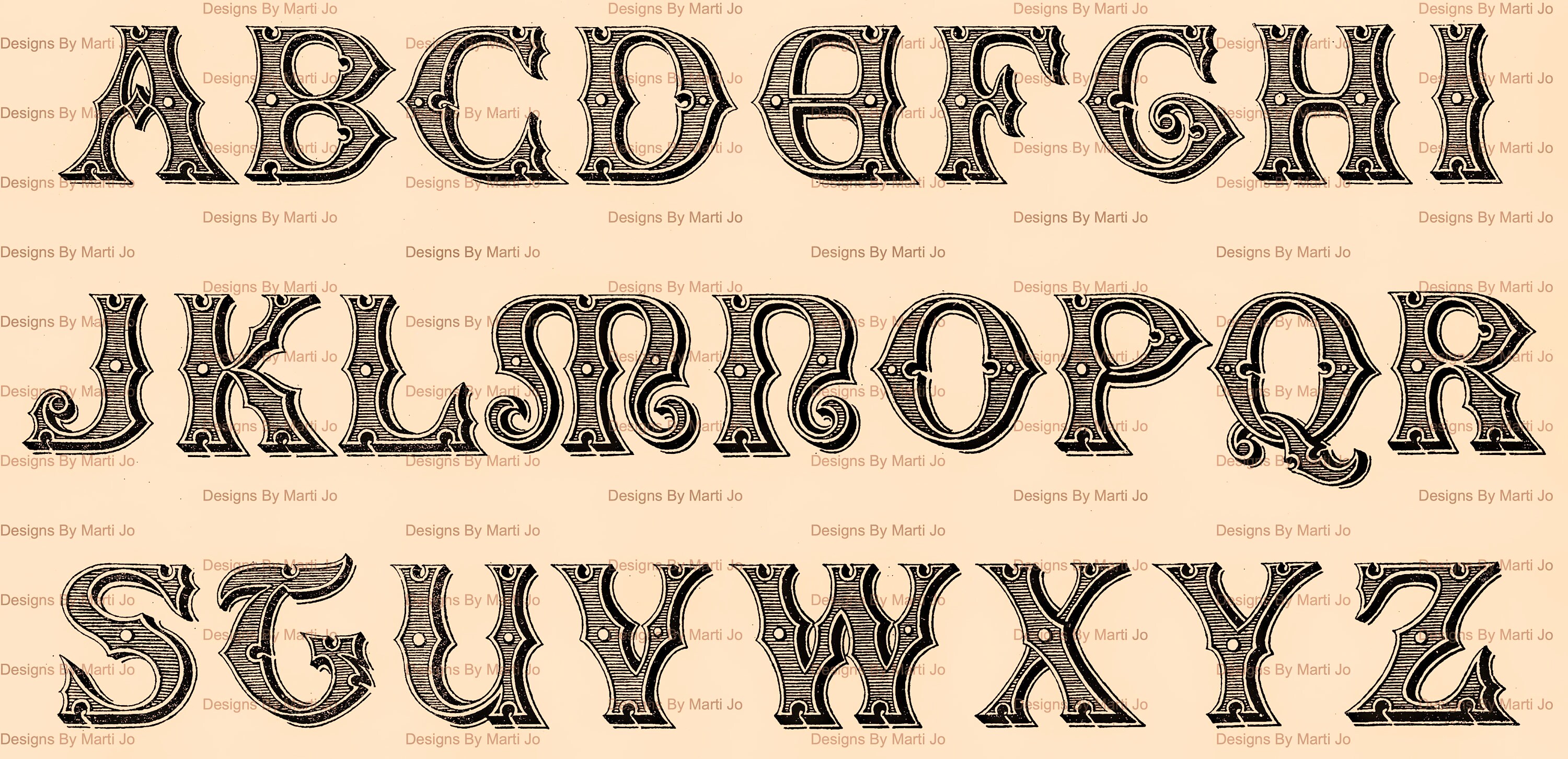 Printable Fancy Digital Victorian Alphabet Lettering | Transparent PNG ...
