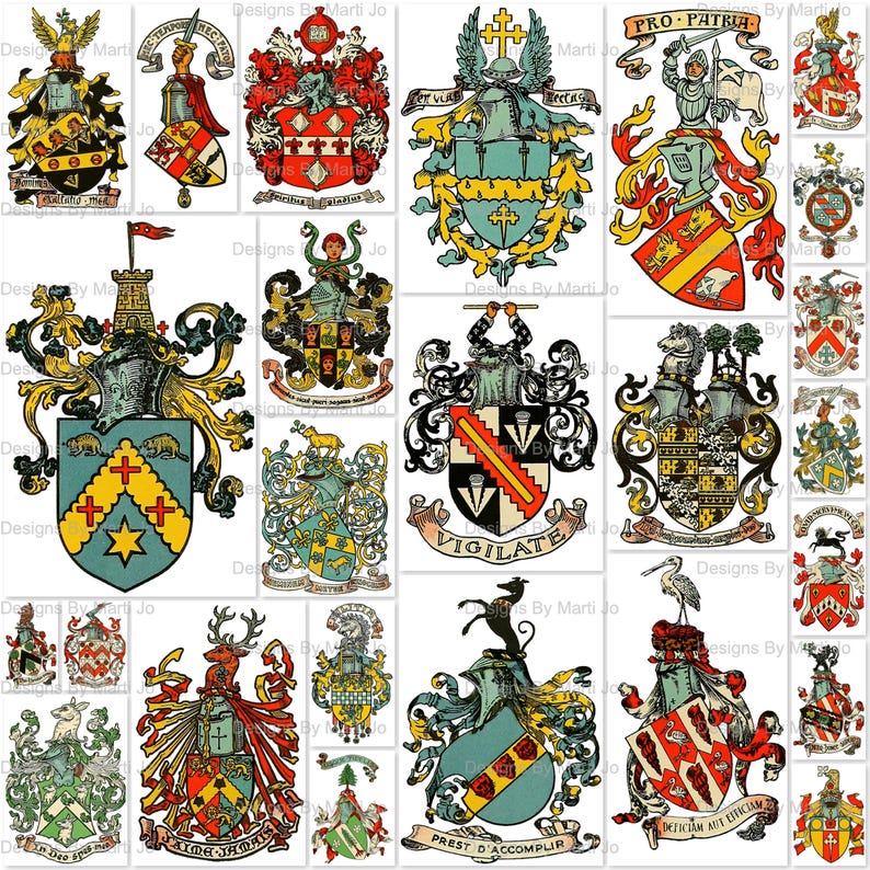 Vintage Medieval Heraldry PNG Clip Art | 25 Authentic Coat of Arms ...
