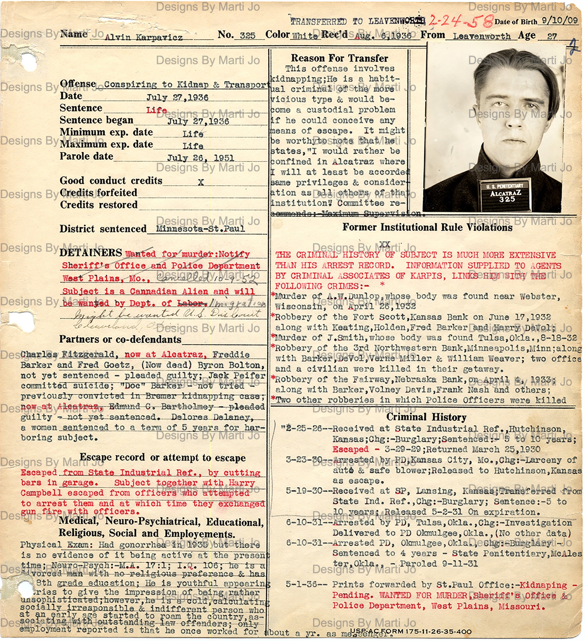 貴重★米国 土産 アルカトラズ 囚人 マグショット レコード ALCATRAZ 貴重☆米国 土産 アルカトラズ 囚人 マグショット レコード