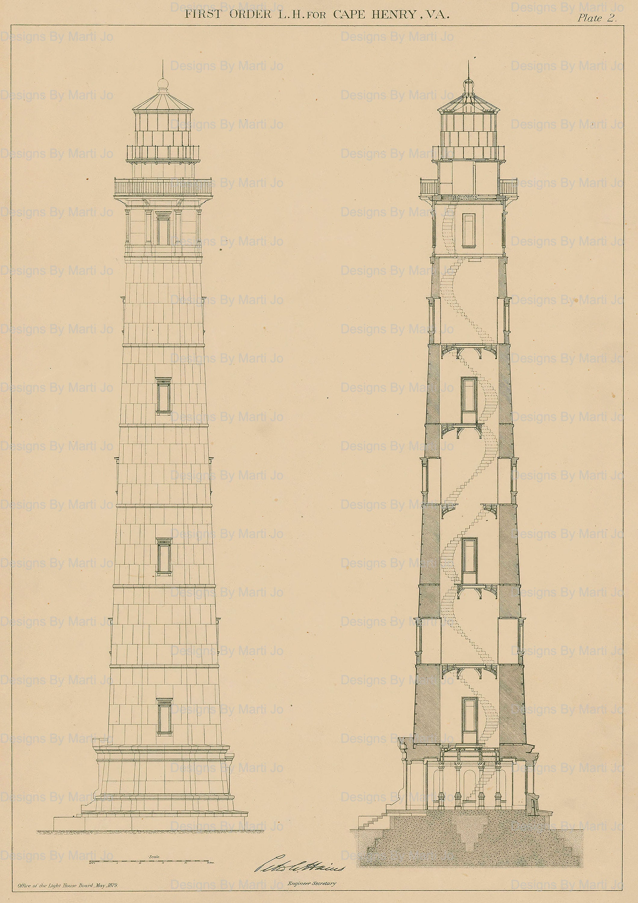 Vintage Lighthouse Drawings | 12 Lighthouse Blueprint Illustrations ...