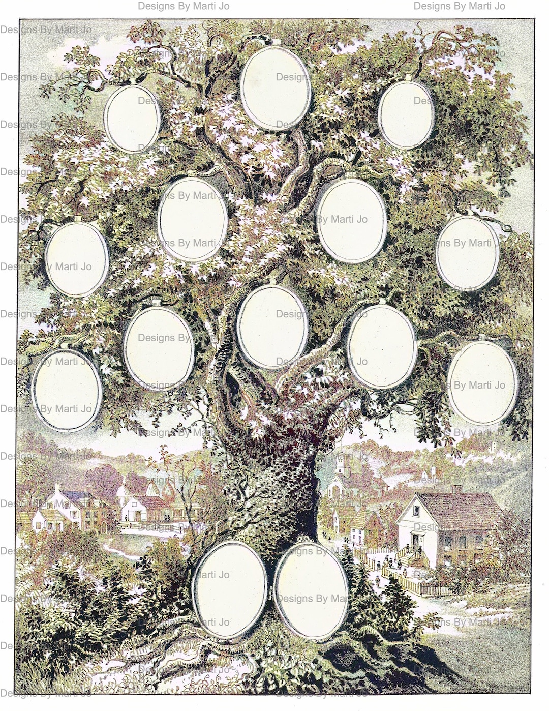 Vintage Family Tree Template | Antique Family Record Poster | Genealogy ...