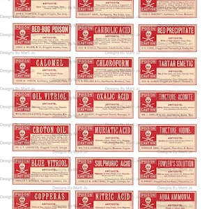 Poison Help Label 10 Vintage Poison Labels JPG Sheets – Printable Pharmacy & Apothecary ...