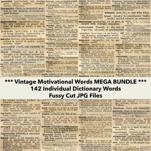 Vintage Motivational Dictionary Words MEGA BUNDLE | 142 cyfrowe drukowane Vintage Inspirational Word Definitions | Pozytywne słowa | MB4