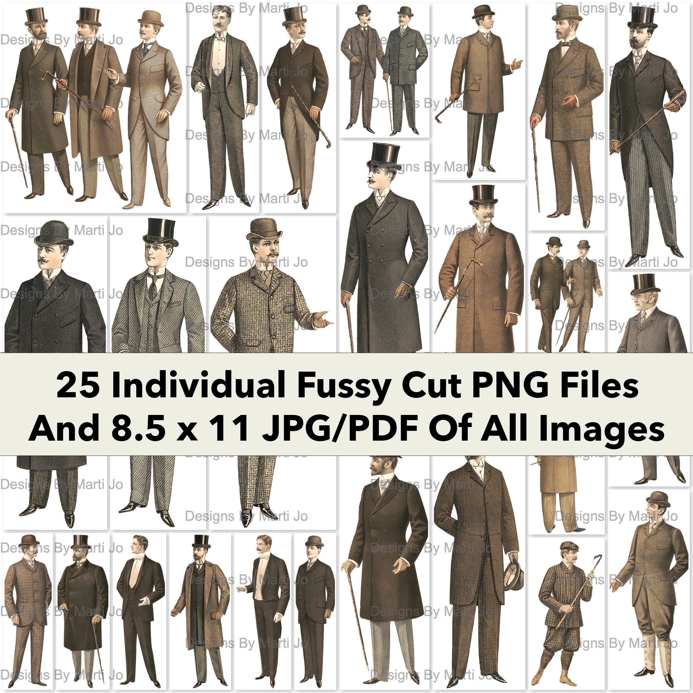 Vintage Fussy Cut 1895 Men Fashion Images | 25 Antique Men's