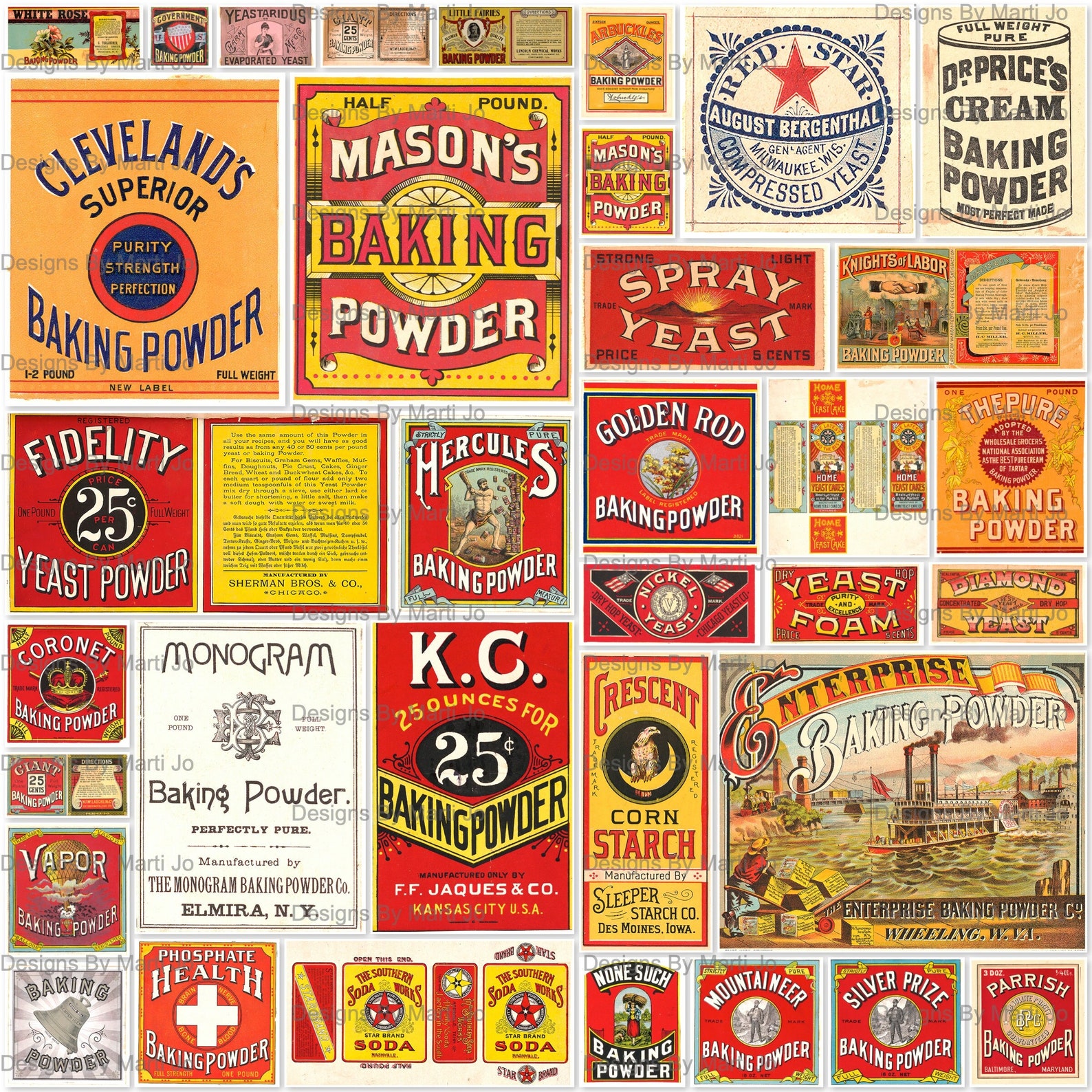 Vintage Baking Powder and Yeast Labels | 35 Digital Vintage Food Labels ...