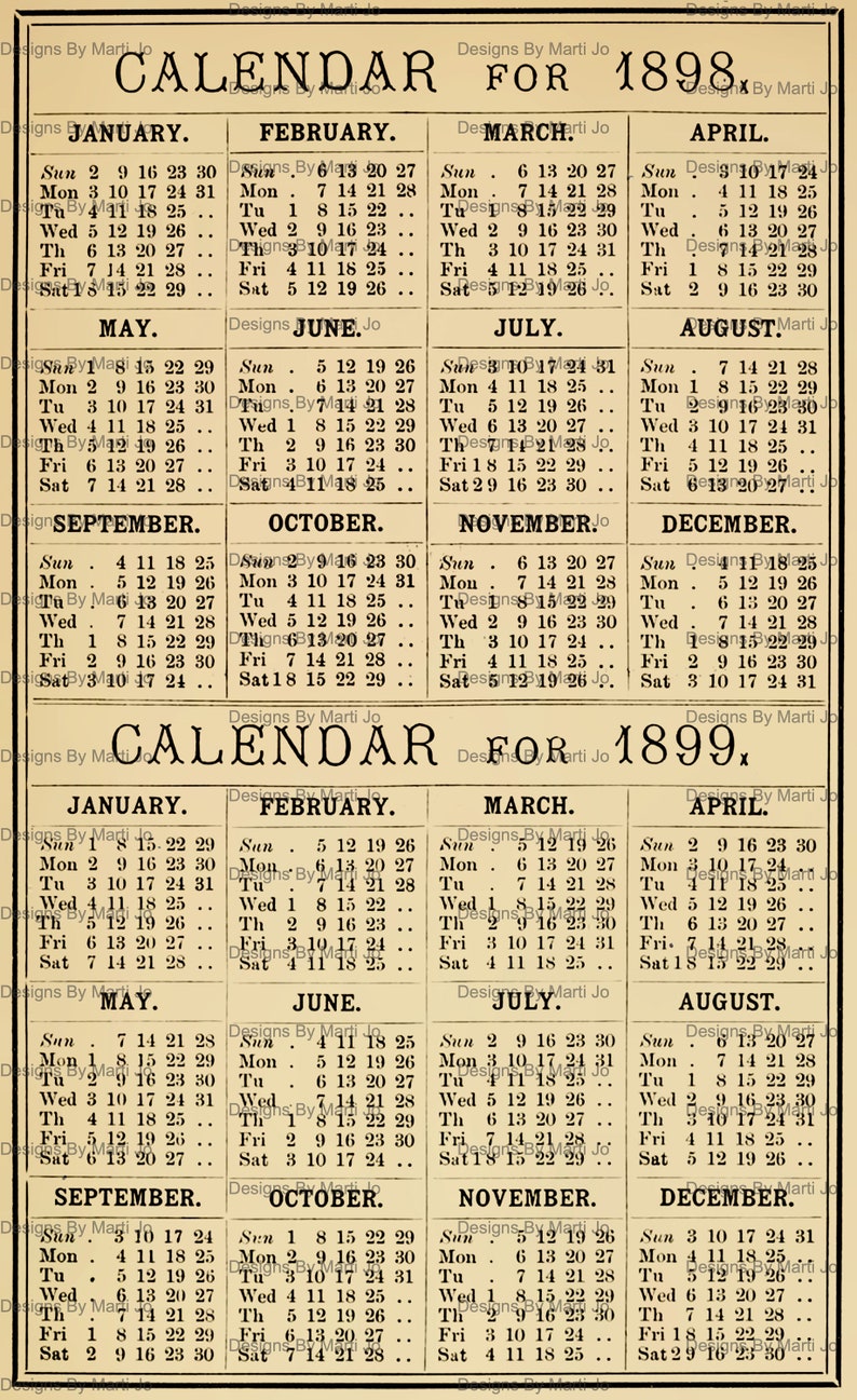 Vintage Yearly Calendar Overlay PNG Files: Printable Ephemera for Scrapbooking & Journaling | PNG53 image 6