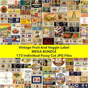 Étiquette vintage de fruits et légumes MEGA BUNDLE | Mes ensembles actuels combinés en un seul produit | 173 fichiers JPG imprimables | MB13