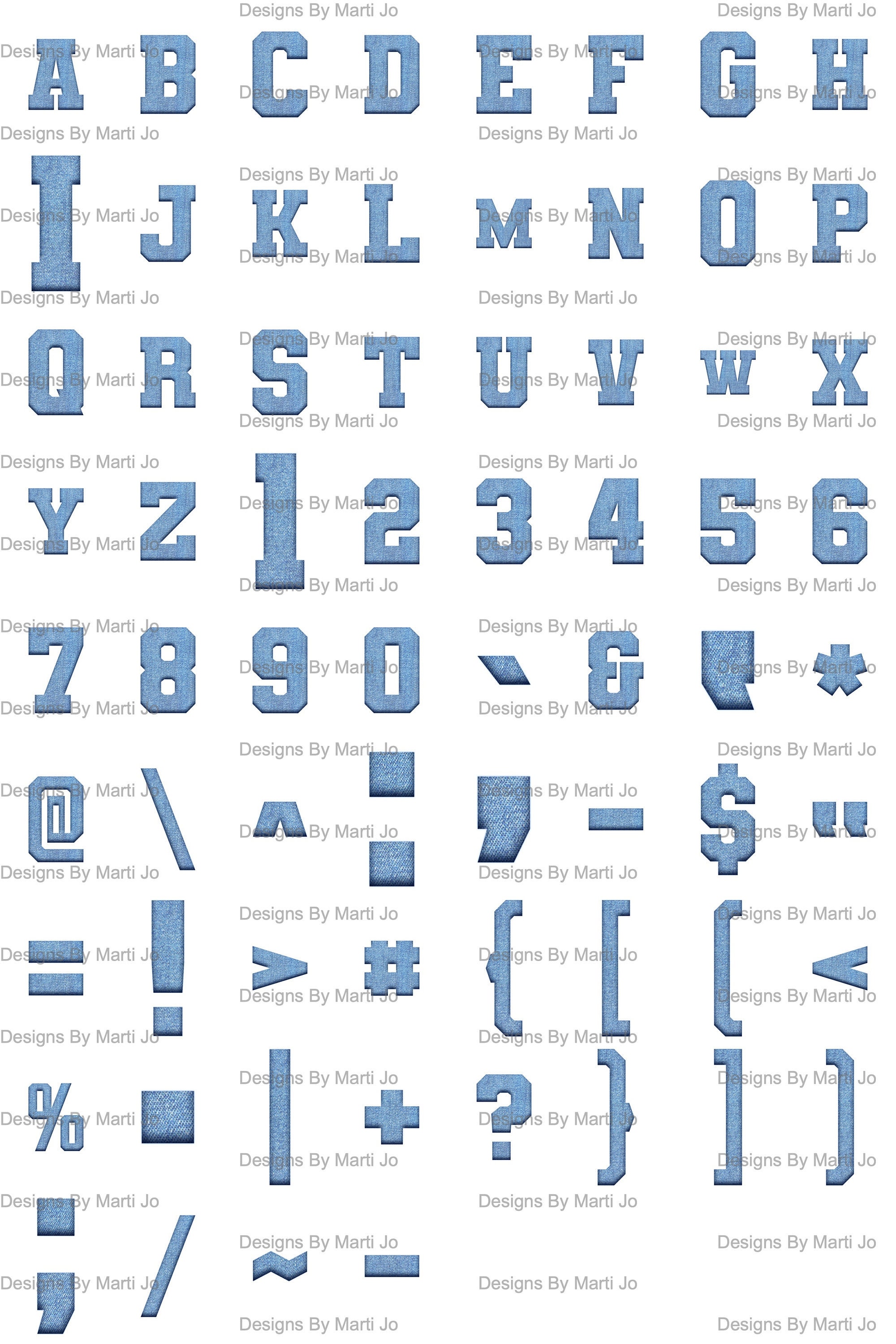 blue denim varsity letters digital clipart printable blue etsy
