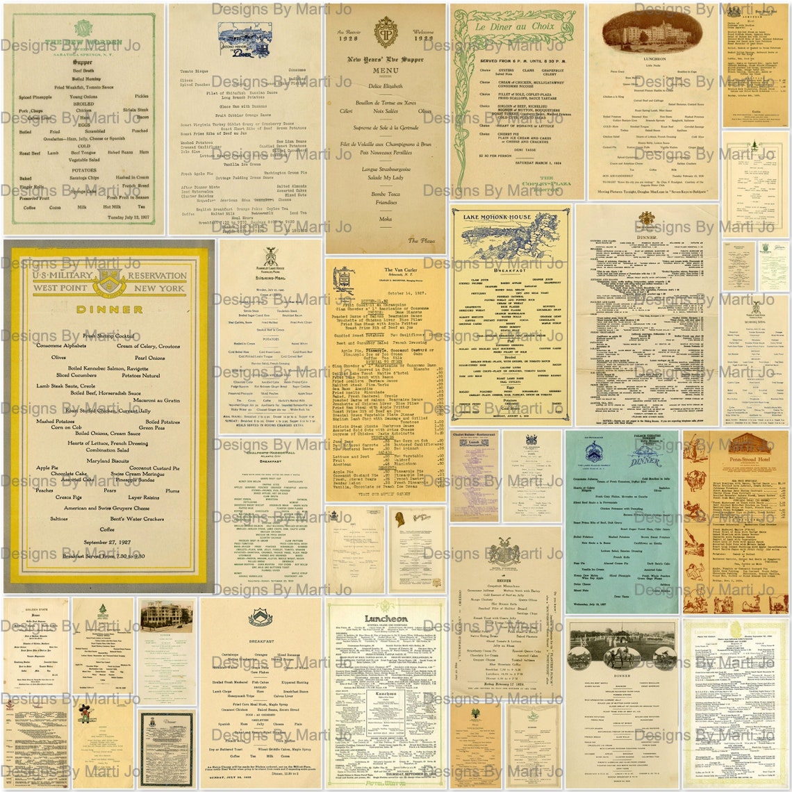 Vintage 1920s Restaurant Menus Bundle | Printable Ephemera Pack ...