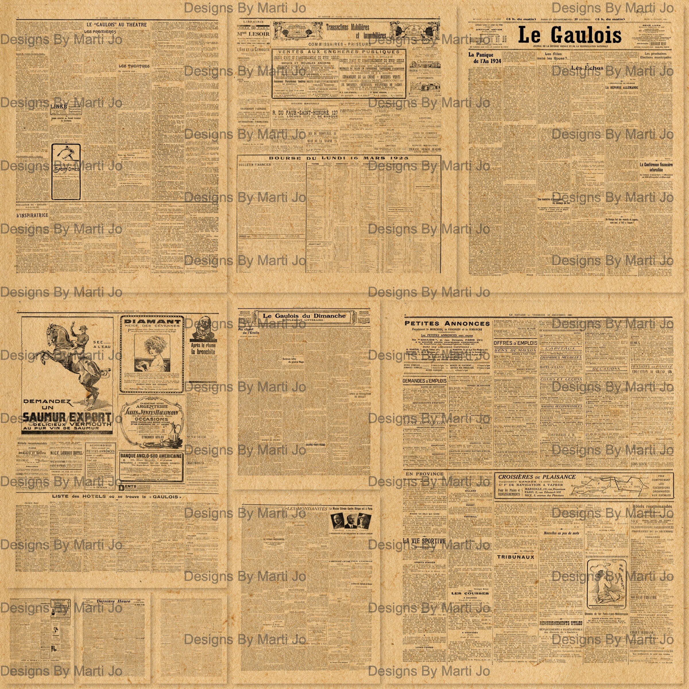 Old French Newspaper Overlays Set 1 10 Vintage Transparent Etsy Uk