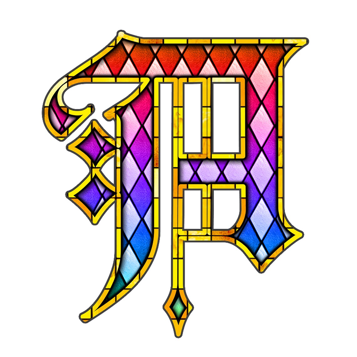 Stained Glass Old English Script Letters Distressed Letters Etsy