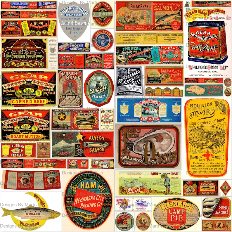 Vintage Meat Labels Kit 50 Printable Vintage Meat and - Etsy