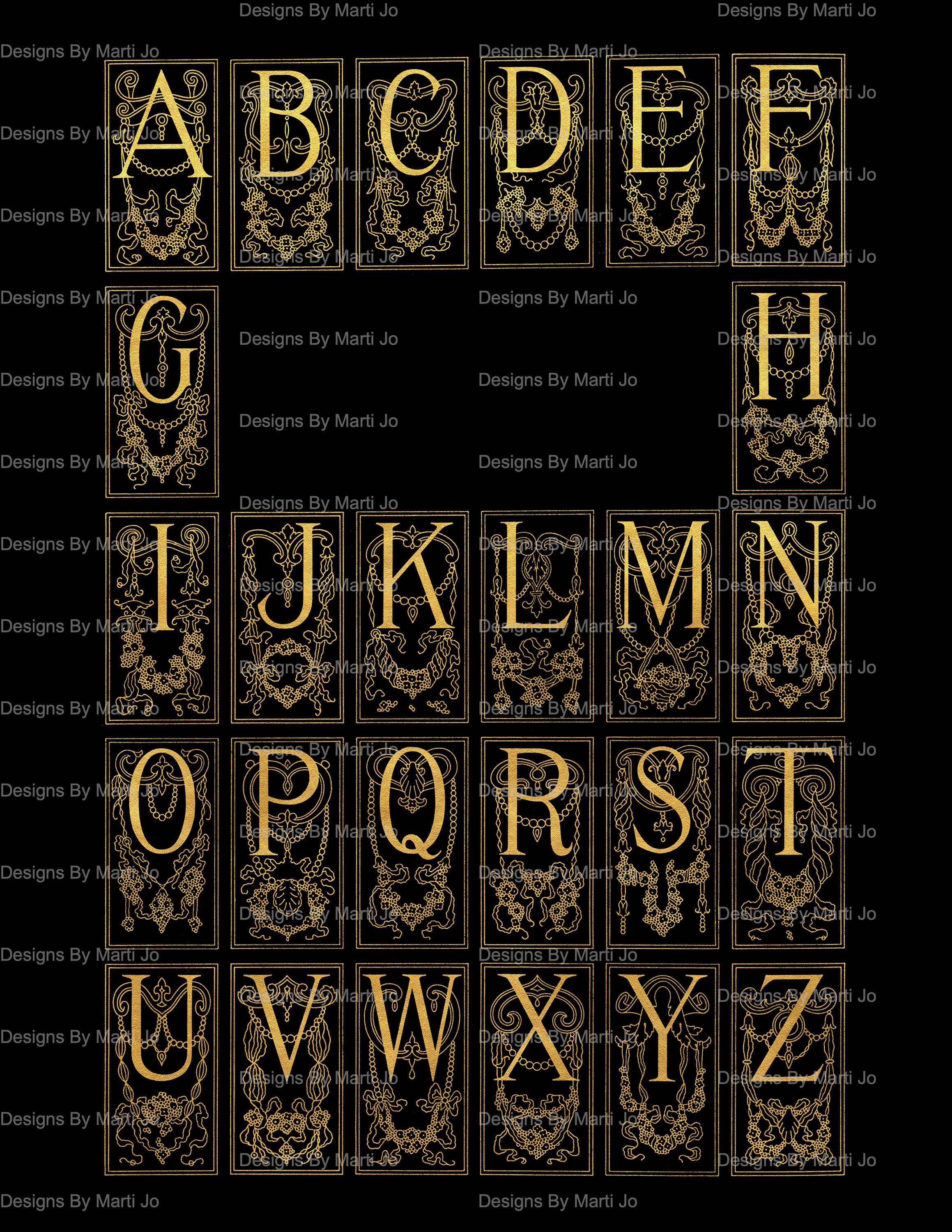 Gold Gilded Digital Vintage Complete Alphabet Fancy Letter Set ...