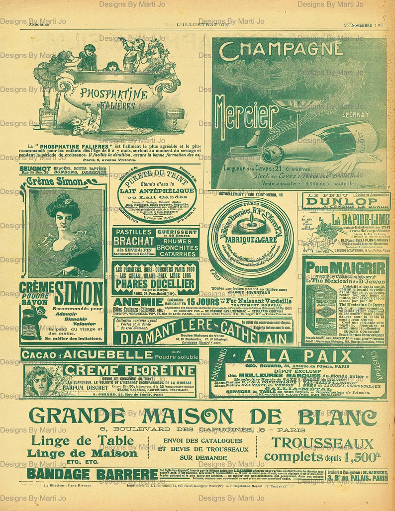 Vintage French Ads Paper Set | 12 Colorful Vintage French ...