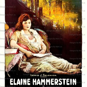 May include: A vintage movie poster advertising the film "The Miracle of Manhattan" starring Elaine Hammerstein. The poster features a woman in a white dress sitting in a chair, with a cityscape in the background. The text "Lewis J. Selznick Presents" is at the top of the poster, and the title of the film is in large, bold letters.