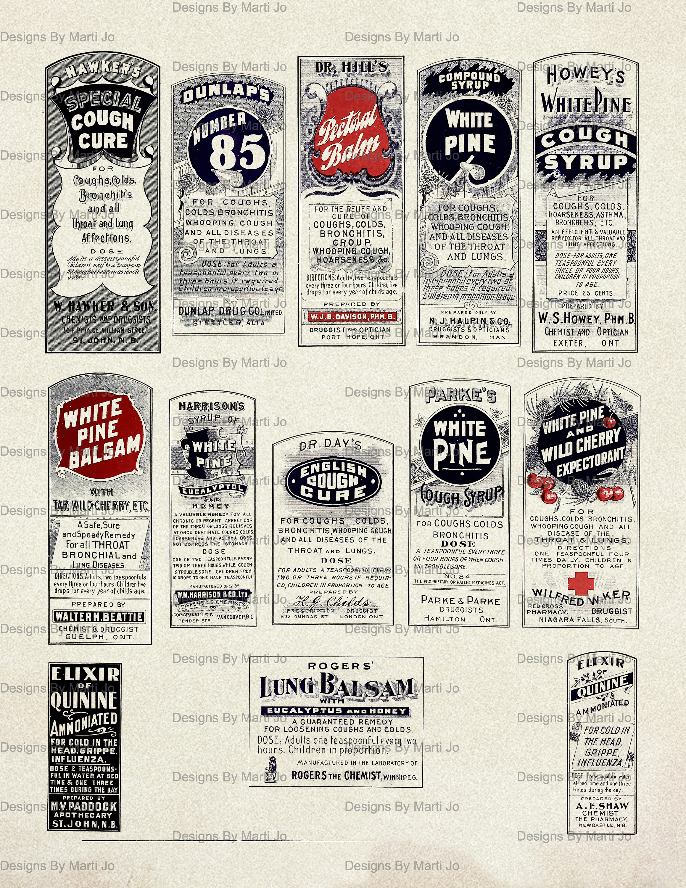 11 Vintage Apothecary Labels Transparent PNG Sheets | Printable Digital ...