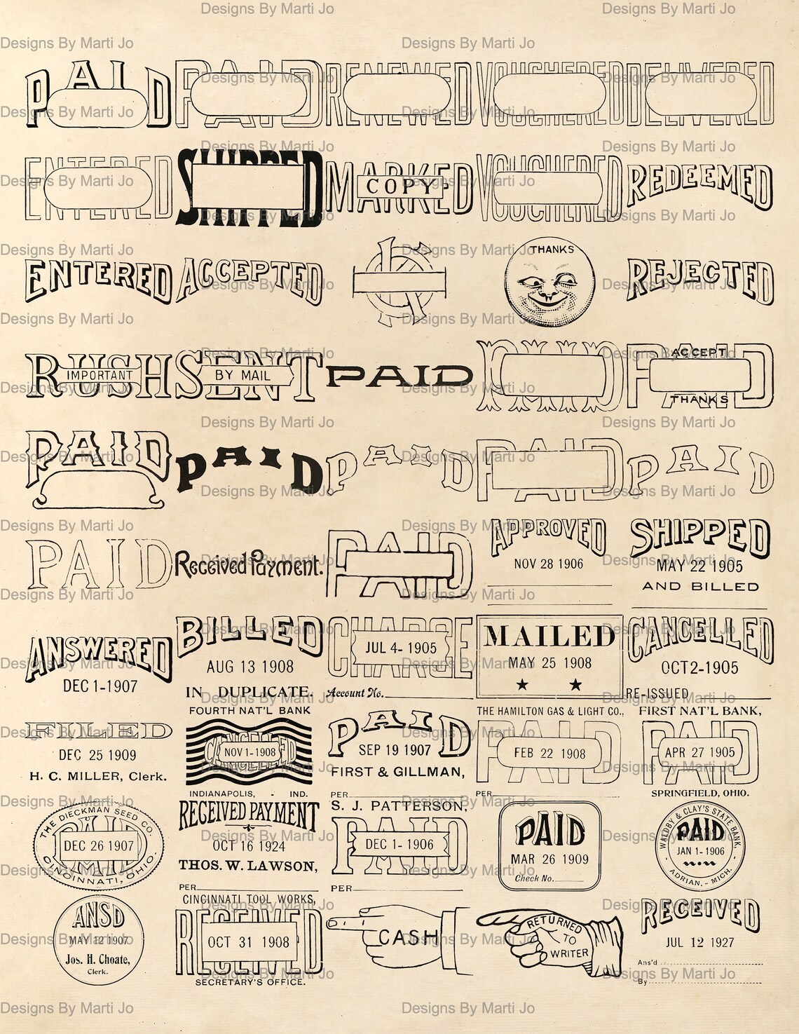 Vintage Rubber Stamp Overlays MEGA BUNDLE | 200 Individual PNG Business ...