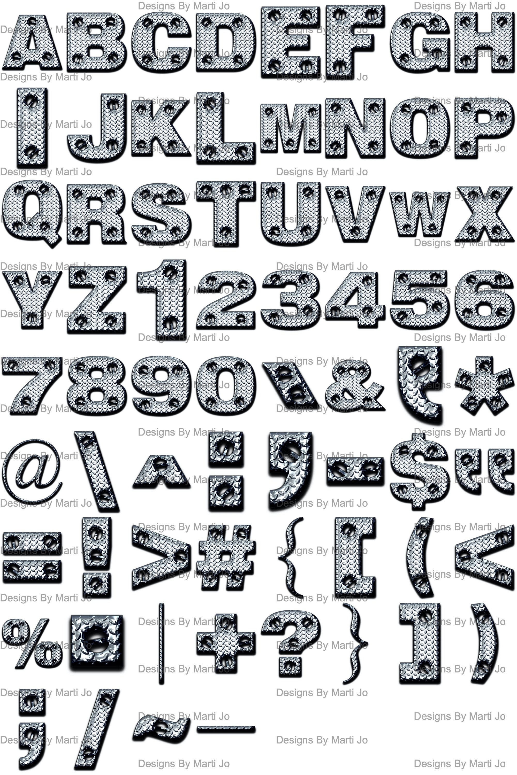 Diamond Plate Letters Digital Clipart Printable Chrome Metal Etsy
