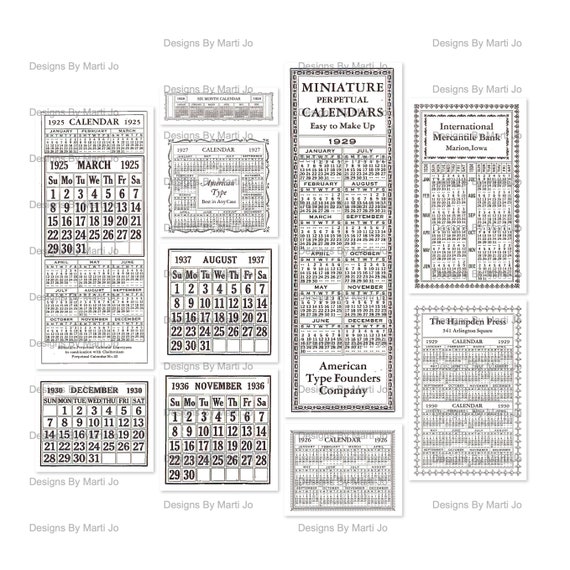 Set of 10 Vintage Calendars | Printable Vintage Ephemera | Instant Download | Commercial Use OK | VC14