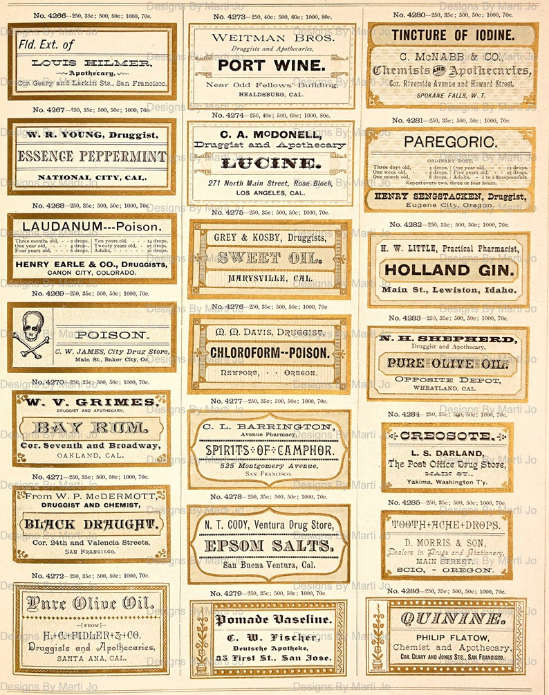 8 Vintage Apothecary Labels Sheets Printable Digital - Etsy UK