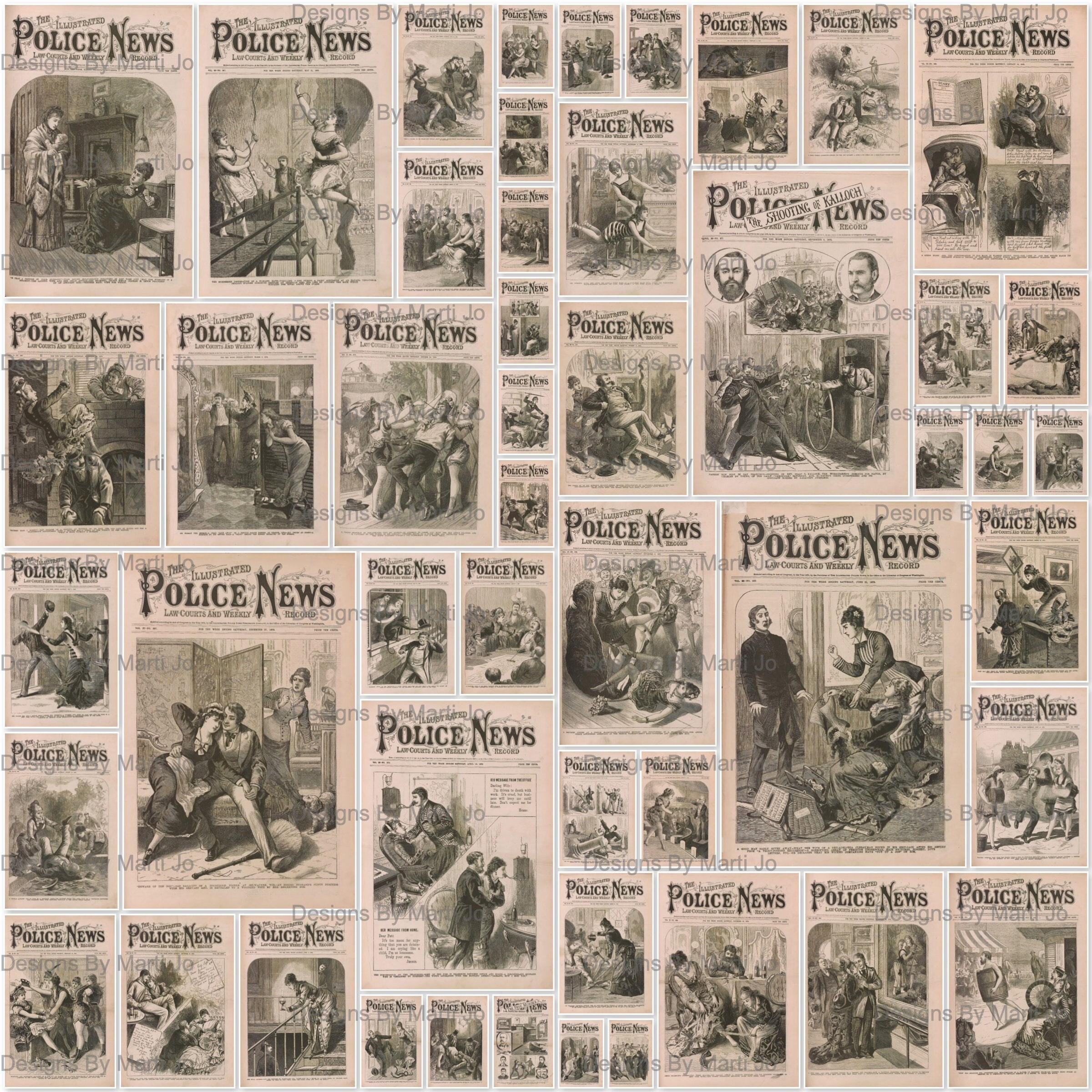 Vintage 1879 Illustrated Police News Covers | 50 True Crime Weekly Newspaper Covers | Instant Download | TC23
