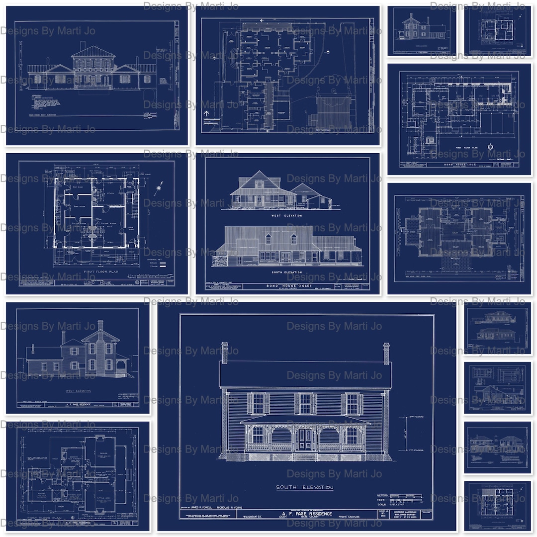 Vintage House Blueprints Set 2 | 15 Vintage House Plan Collage Pages ...