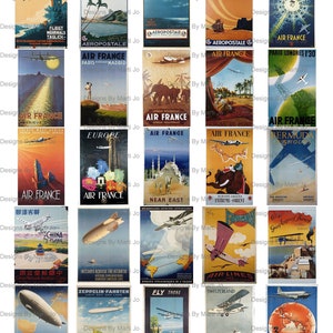 Posters miniatures imprimables vintage des compagnies aériennes | 75 posters vintage imprimables de voyages en avion sur 3 fichiers JPG et PDF | Téléchargement instantané | MIN16