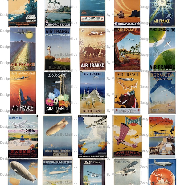 Printable Miniature Vintage Airline Travel Posters | 75 Printable Vintage Air Travel Posters On 3 JPGs And PDFs | Instant Download | MIN16