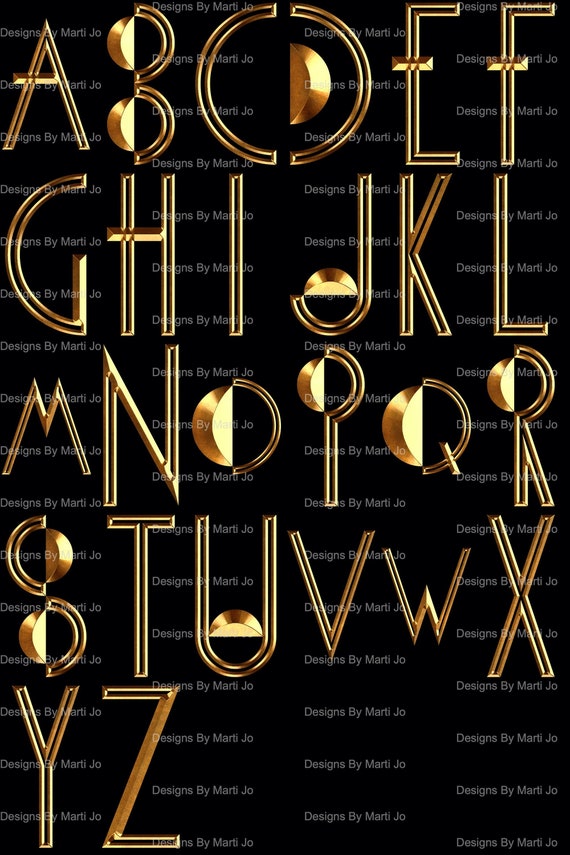 Fancy Gold Art Deco Letters | Printable PNG Art Nouveau