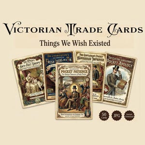 Tarjetas comerciales satíricas victorianas / Cosas curiosas que desearíamos que existieran / 50 anuncios falsos vintage caprichosos / Material imprimible para diarios creativos / FA1
