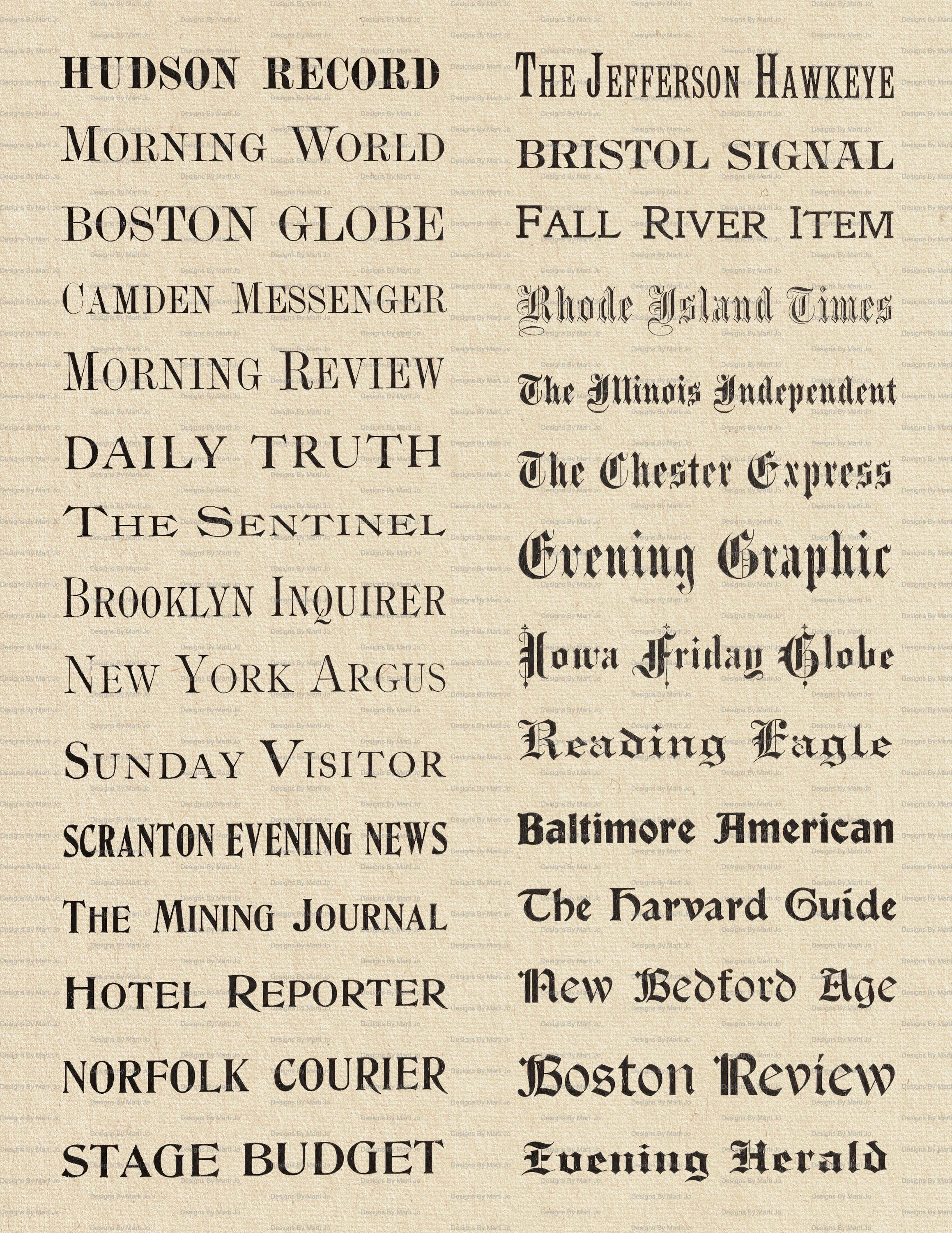 Vintage Newspaper Mastheads | Junk Journal Ephemera (PNG Images ...