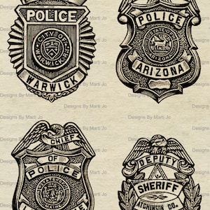 Printable Vintage Police Badges | Antique Police Clipart | Instant ...