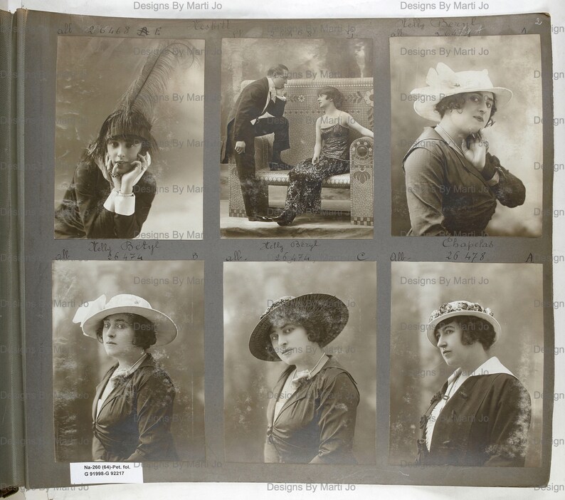 May include: A collection of six vintage black and white photographs of women wearing hats and dresses. The photographs are arranged in a grid of two rows and three columns. The photographs are all from the early 1900s and feature women in various poses. The photographs are all in good condition and have a vintage feel.