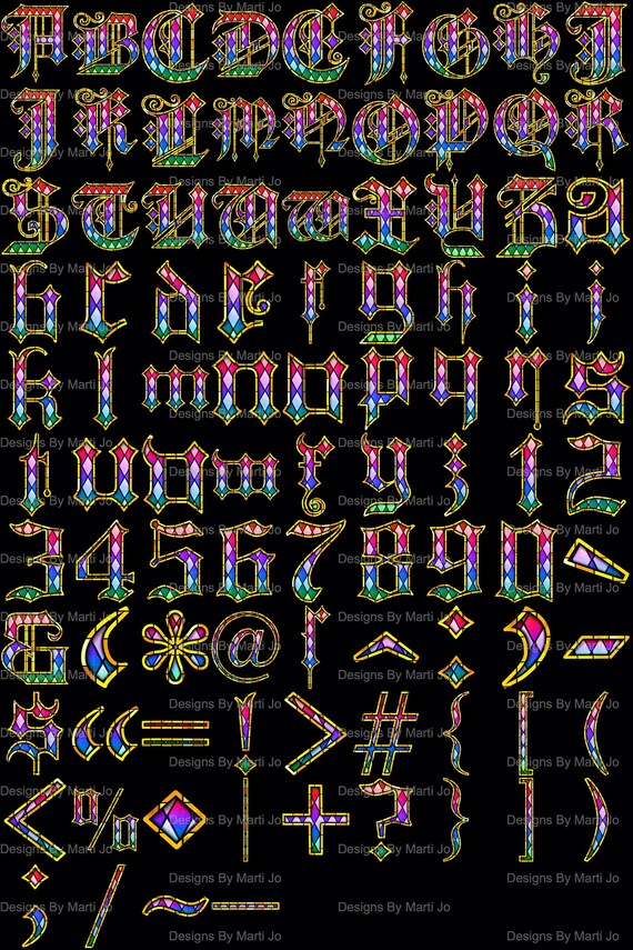 Stained Glass Old English Script Letters Distressed Letters Etsy