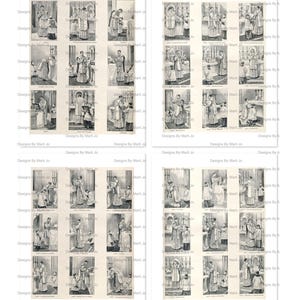 Vintage 1912 messe catholique romaine clipart JPG | Cérémonie de la messe des 36 étapes | Quatre fichiers 8,5 x 11 (3 x 3) | Graphiques religieux | VC167