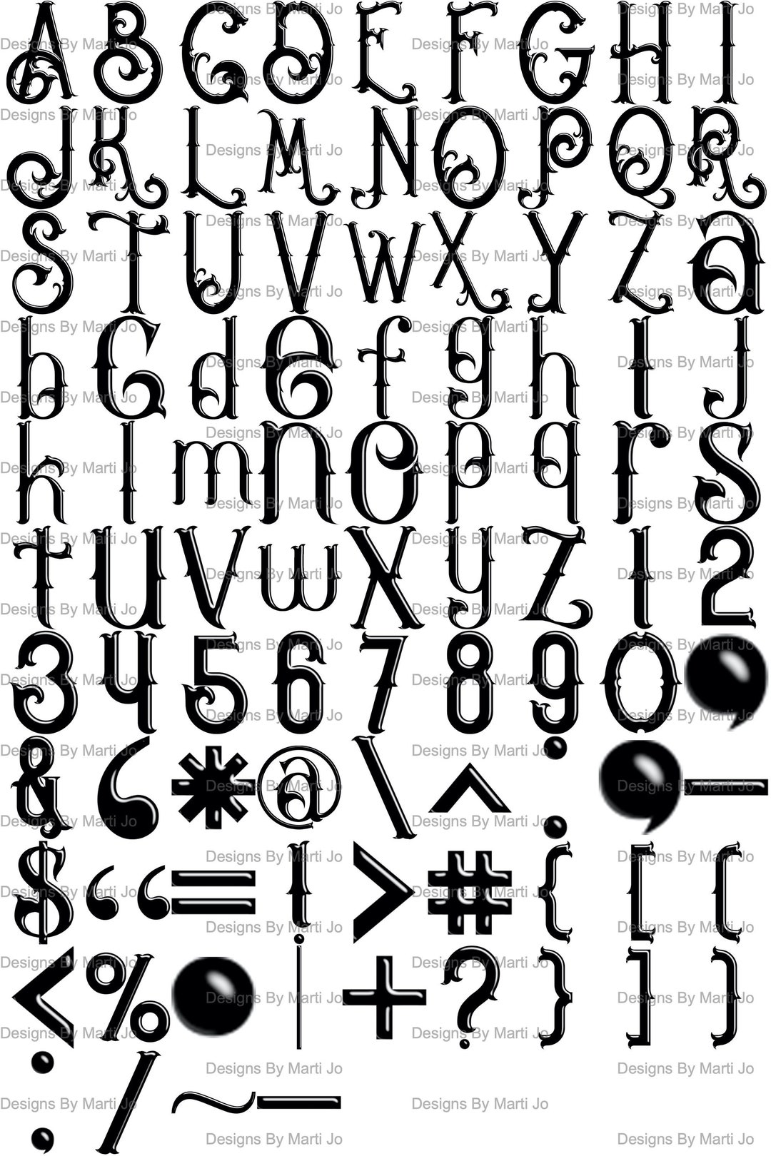 Glossy Black Ornate Alphabet Printable Antique Decorative Letters