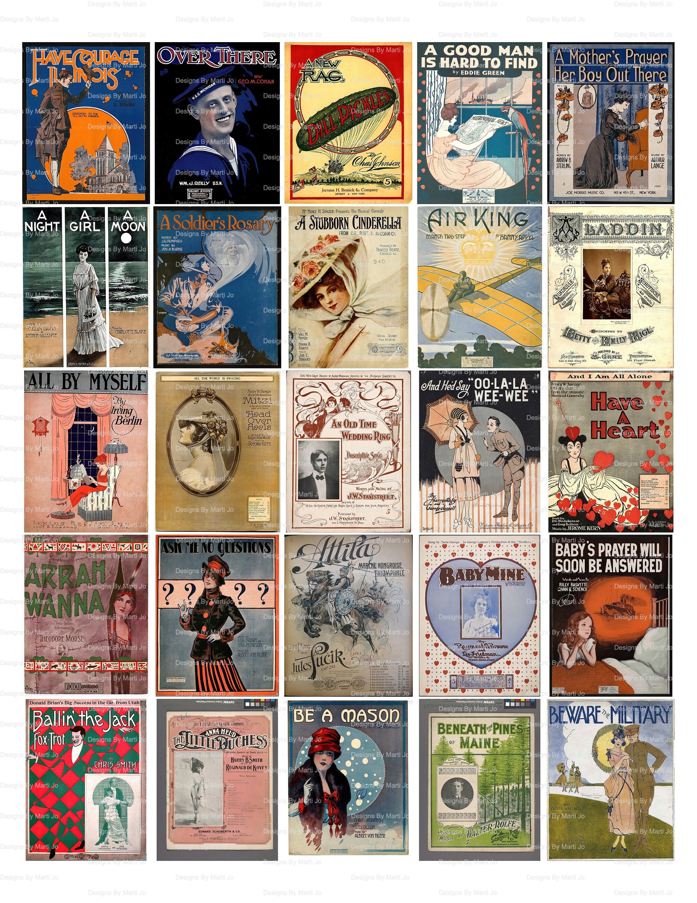 Vintage Sheet Music Cover Art Set 1 | 100 Vintage Covers | 25 per