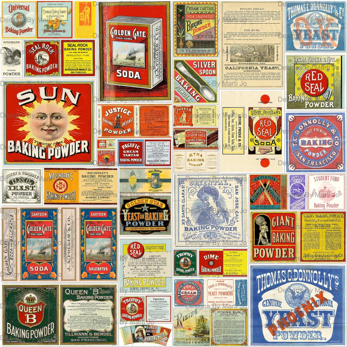 Vintage Baking Powder and Yeast Labels Set 2 | 35 Digital Retro Food ...
