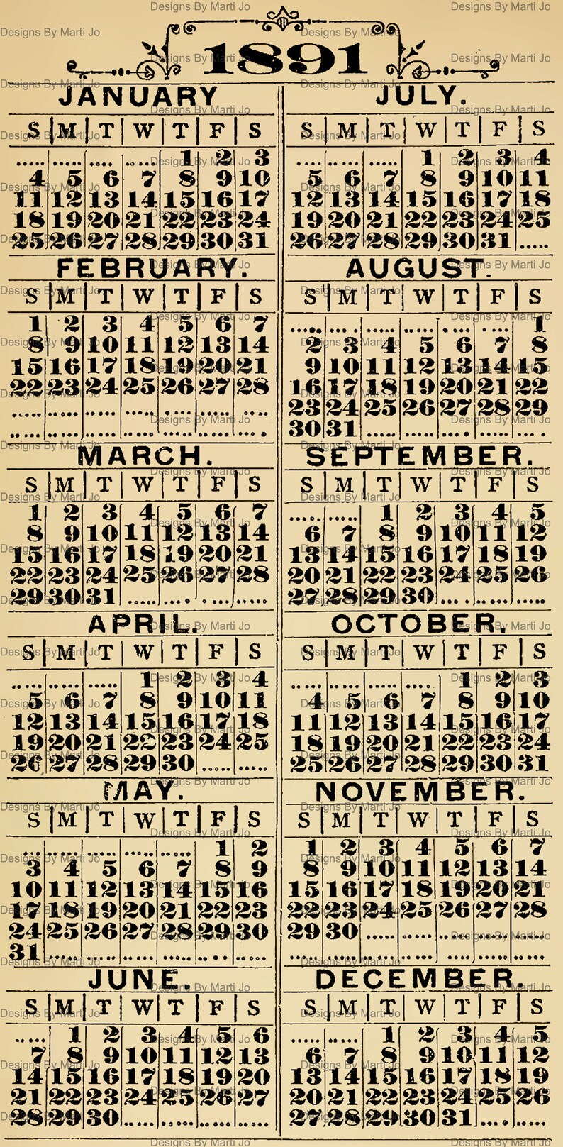 Vintage Yearly Calendar Overlay PNG Files: Printable Ephemera for Scrapbooking & Journaling | PNG53 image 3