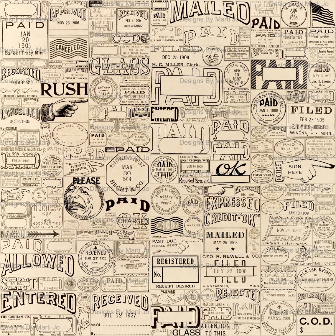 Vintage Rubber Stamp Overlays MEGA BUNDLE | 200 Individual PNG Business ...