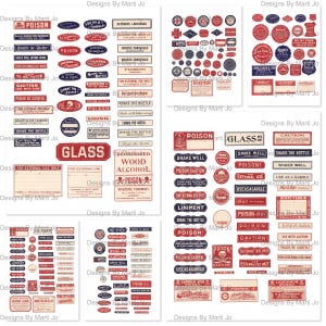 Vintage Colored Apothecary Labels | 6 PNG And JPG Files | Digital Pharmacy Labels | Antique Drugstore Labels | Instant Download | VL82
