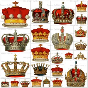Corone d'epoca PNG Clipart / 24 Royal Medieval Heraldry Ephemera / BONUS: 8,5 x 11 Jpg, Png e Pdf di tutte le immagini (4x6) / VC169