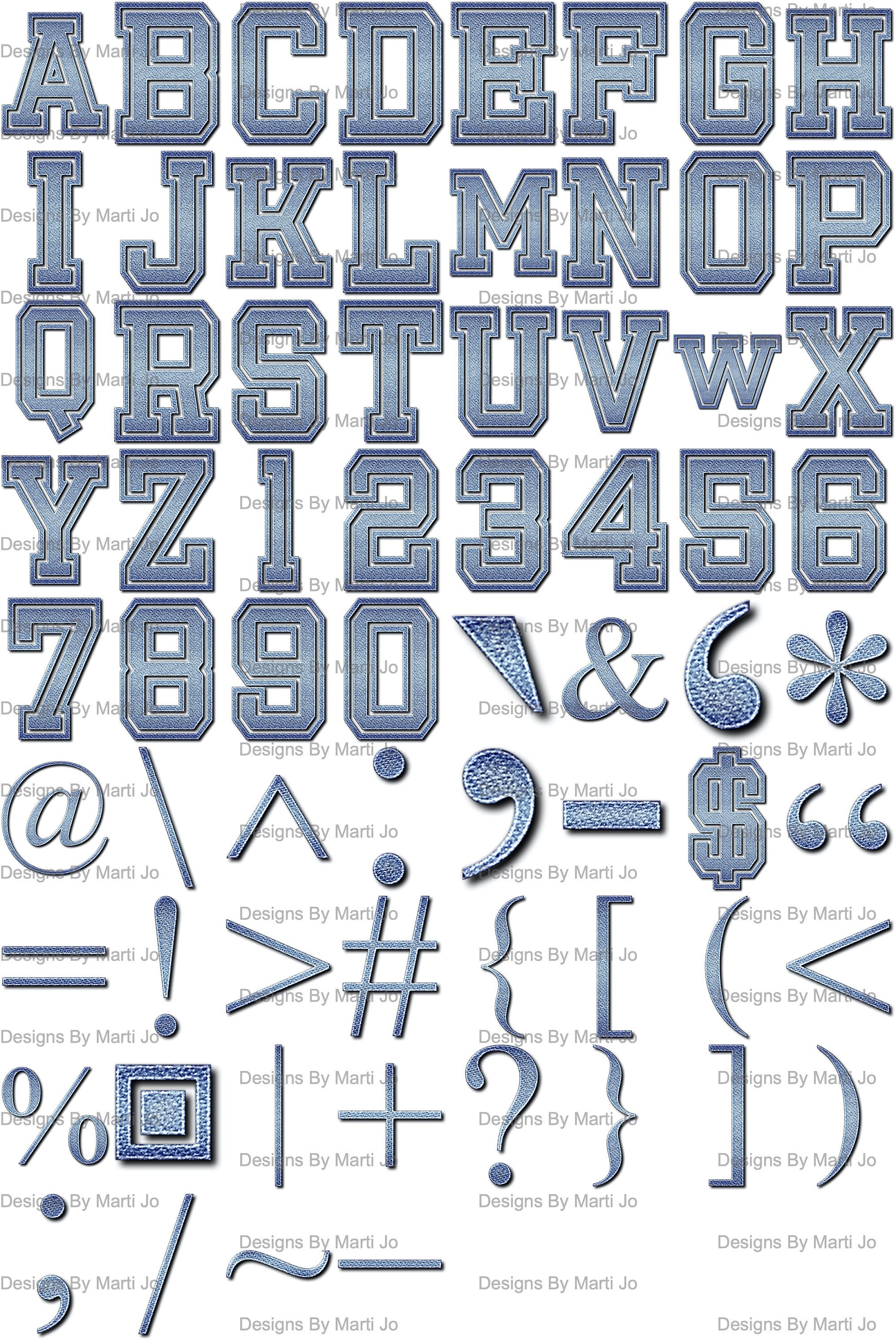 Faded Blue Denim Varsity Letters Digital Clipart Printable Etsy