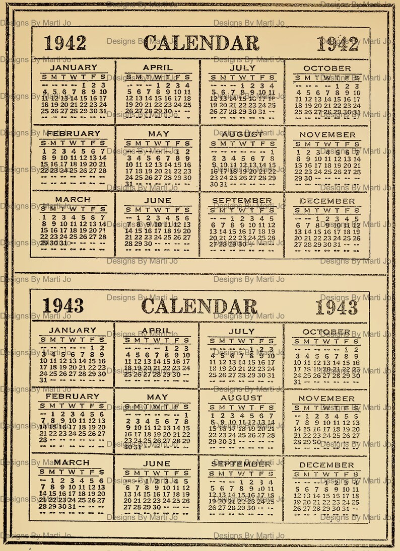 Vintage Yearly Calendar Overlay PNG Files: Printable Ephemera for Scrapbooking & Journaling | PNG53 image 10