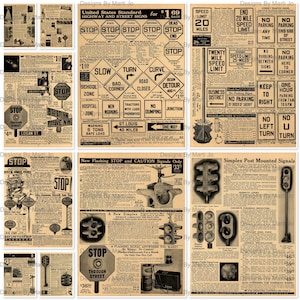 Sinais de trânsito vintage | Clipart de sinais de rua antigos | Download instantâneo | Uso comercial OK | VC19