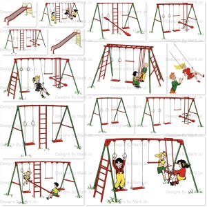 Vintage lekplats clipart set | Utskrivbara PNG- och JPG-filer från 1953 (digital nedladdning) | VC181